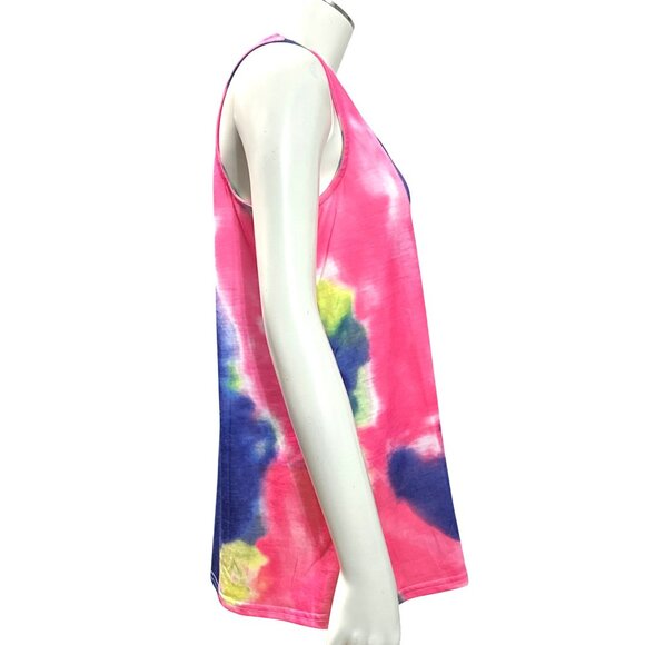 CCC Colorful Tie Dye Tank Top Leopard Print Chest Pocket Sleeveless Shirt Size S - Picture 6 of 11